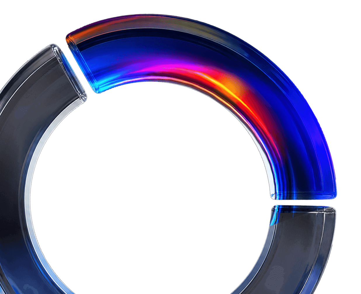 Glass ring chart glowing in blue, magenta and orange