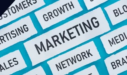 Word blocks reading marketing, network, growth and advertising